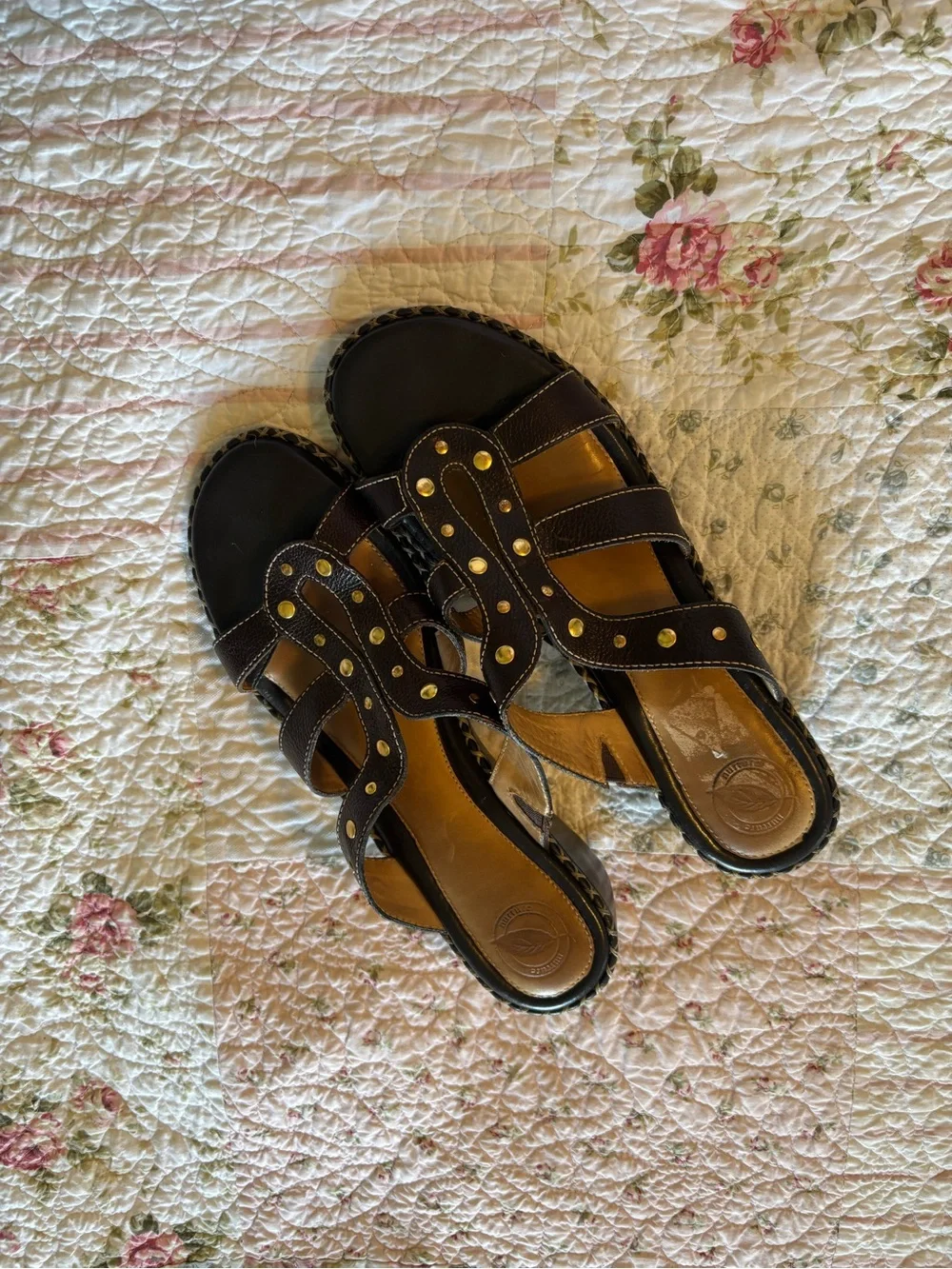 Nurture by Lamaze Dark Brown Wedge Sandals with Gold Studs